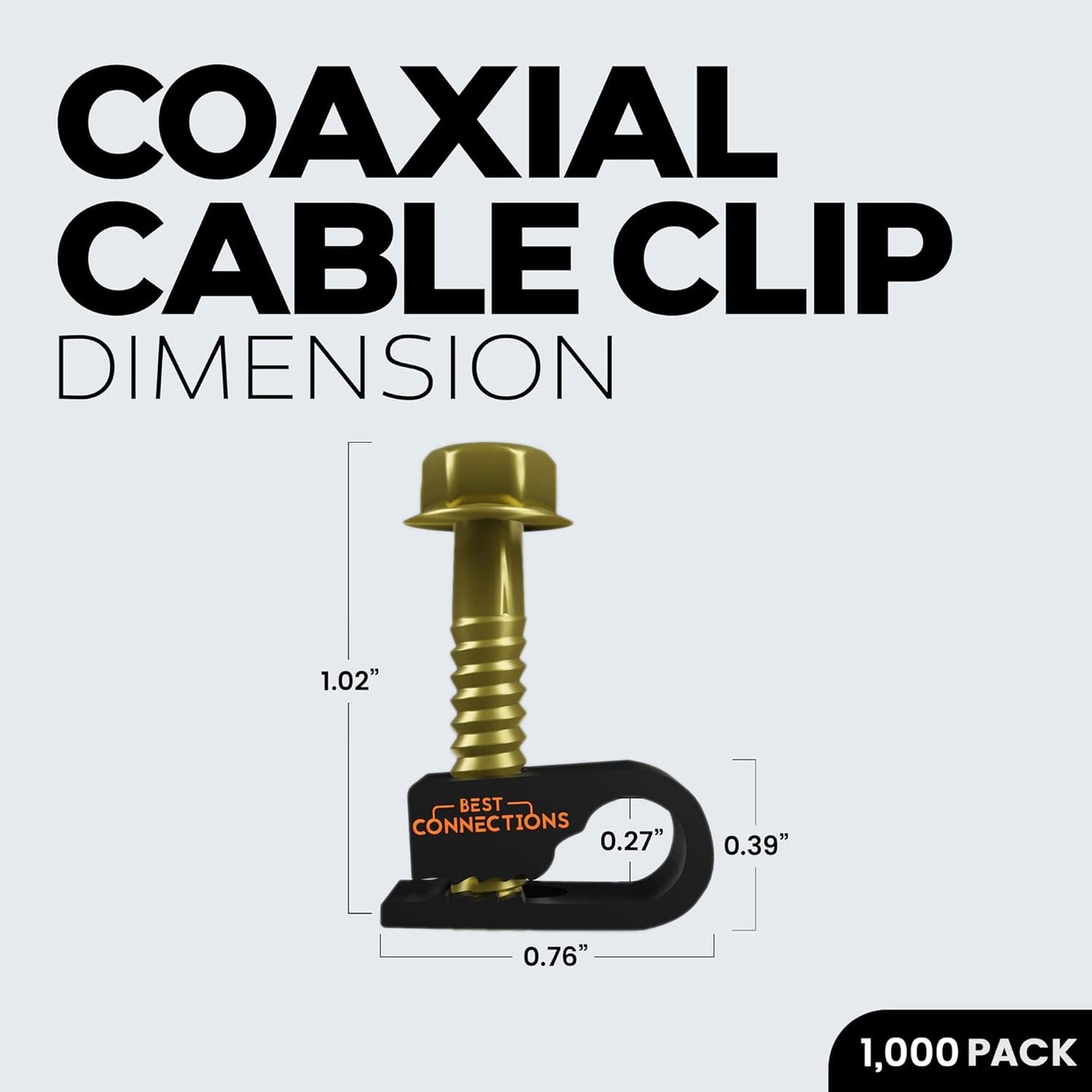 BEST CONNECTIONS Coaxial Cable Clips with Pre-Inserted Screw (1,000 Pack) – Black Single Cable Mounting Clamps for Coax Cable (RG6, RG59) and Ethernet Cable – Cord Fastener/Strain Relief Clip