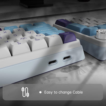 K68 Pro Gaming Keyboard, Layout Compact Wireless Mechanical Keyboard, Gasket Hot Swappable Custom BT 5.0/2.4G/USB-C Office Keyboard for Windows Mac (Blue-White, Moment Linear Switch)