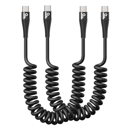 Coiled USB C to C Cable 100W 3FT for Car, Coiled USB C Cable for iPhone 16, Short USB Type C Fast Charging Cable for iPhone 15/Pro Max/Plus/Samsung Galaxy S23, Compatible All Type C Devices -Black