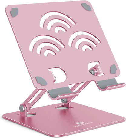 Adjustable Tablet Stand for Desk, Premium Aluminum Holder for iPads, Tablets, Kindles, Switch, Phones, and All Devices up to 12 Inches. Portable and Foldable, Pink, Pro Size
