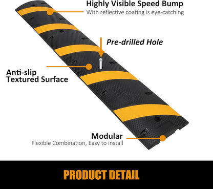 Garvee Speed Bump, 2 Pack 6 ft Rubber Speed Bumps for Asphalt Road Driveway, 25000 LBS Load Capacity Modular Cable Ramps Cable Protector Ramp Hose Protector Ramp with 2 Cord Channel