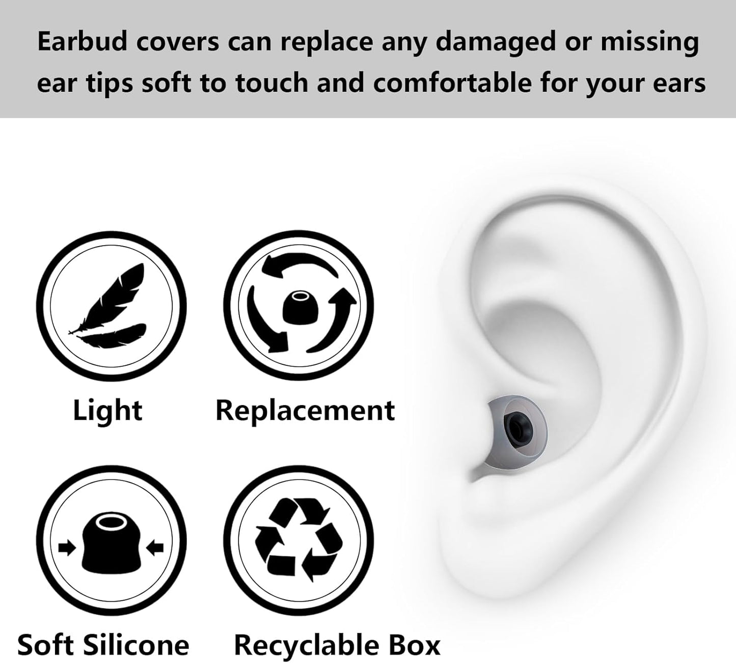 Silicone Earbud Covers - Fit for in-Ear Headphones (Inner Hole 3.8mm -5.1mm) Ear Tips - 9 Pairs S/M/L