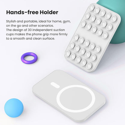 Patented Magnetic Sticky Phone Suction Grip Mount for MagSafe Case,Magnet Silicone Portable Stand Holder for iPhone 16/15/14/13/12 Series and Android, Hands-Free Selfies and Videos,White