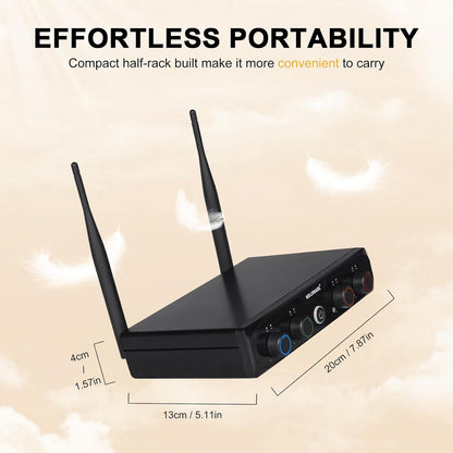 4-Channel Wireless Microphone System,UHF Compact Cordless Mic Set w/ 4x10 Frequencies, 200ft Range, 4 Bodypacks & Headset/Lapel Microphones for Singing, Church, Conference (MWM-41-4B)