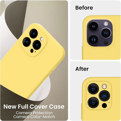 FireNova for iPhone 14 Pro Case, Silicone Upgraded [Camera Protection] Phone Case with [2 Screen Protectors], Soft Anti-Scratch Microfiber Lining Inside, 6.1 inch, Yellow