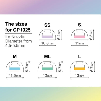 SpinFit CP1025-M/S- Medical Grade Silicone Patented Ear Tips, Secure Fit and Supreme Comfort Fits MTW3, Galaxy Buds 2, Soundcore Space A40 & More (2 Pairs) (for Nozzle Diameter from 4-5.5mm)
