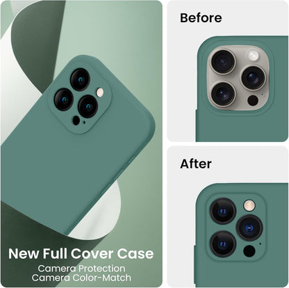 FireNova Designed for iPhone 15 Pro Max Case, Silicone Upgraded [Camera Protection] Phone Case with [2 Screen Protectors], Soft Anti-Scratch Microfiber Lining Inside, 6.7 inch, Midnight Green