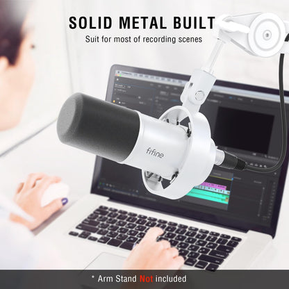 FIFINE Studio XLR Dynamic Microphone, USB PC Podcast Microphone for Streaming Recording, XLR/USB Vocal Mic with Tap-to-Mute, Gain Knob, Headphones Monitoring-Amplitank K688 White