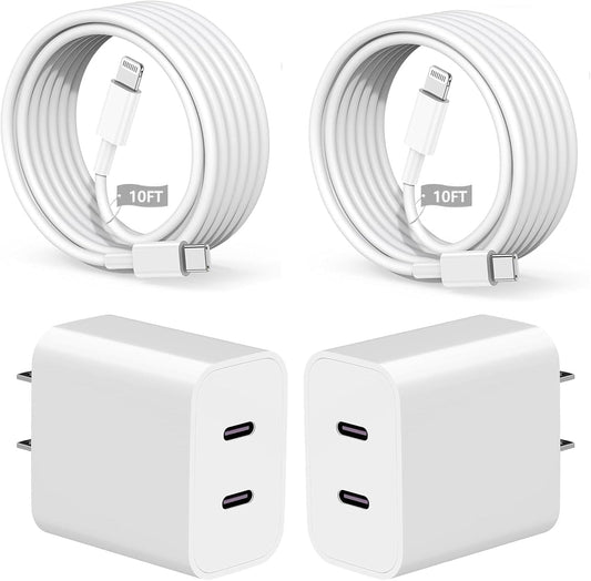 for iPhone Fast Charger,Dual Port USB C iPhone Charger Fast Charging Block,Super Fast Apple Double Type C Wall Charger,2Pack 10FT Quick USB C Lightning Cable for iPhone 14 Pro Max/13/12 MiNi/11/XS/XR