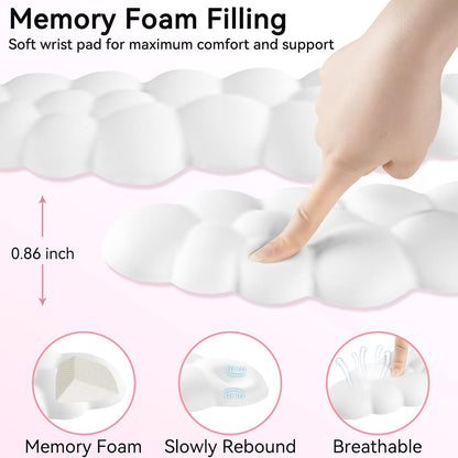 Cloud Wrist Rest for Computer Keyboard, 4-in-1 Memory Foam Leather Cloud Keyboard Wrist Rest and Mouse Pad Set with Ergonomic Support for Arm and Palm Cushion, Gaming/Work Setup, White