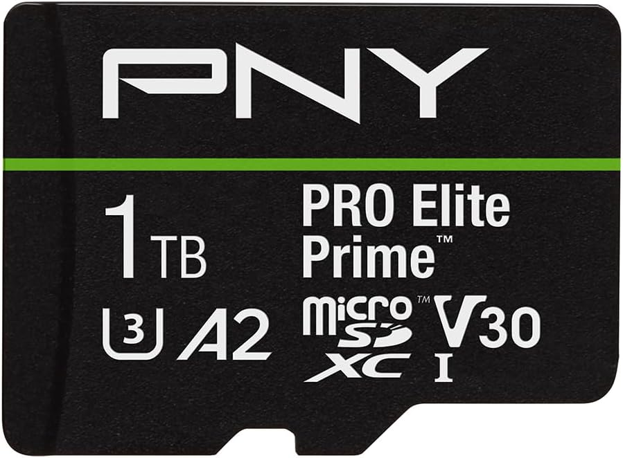 PNY 1TB PRO Elite Prime C10 U3 V30 A2 microSDXC Flash Memory Card – Ultra-Fast Speeds, Read 200MB/s, Write 150MB/s, 4K UHD, Full HD, UHS-I, for Smartphones, Drones, Action Cameras