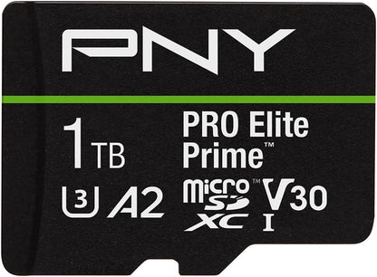 PNY 1TB PRO Elite Prime C10 U3 V30 A2 microSDXC Flash Memory Card – Ultra-Fast Speeds, Read 200MB/s, Write 150MB/s, 4K UHD, Full HD, UHS-I, for Smartphones, Drones, Action Cameras