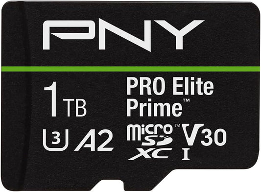 PNY 1TB PRO Elite Prime C10 U3 V30 A2 microSDXC Flash Memory Card – Ultra-Fast Speeds, Read 200MB/s, Write 150MB/s, 4K UHD, Full HD, UHS-I, for Smartphones, Drones, Action Cameras