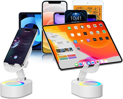 Wireless Induction Audio Bluetooth Speaker 5in1 Phone Holder Emergency Rechargeable (3000mAh) with Colorful Ambient Light 300° Foldable for Tablet iPhone Android, Gifts for Men Women (White)