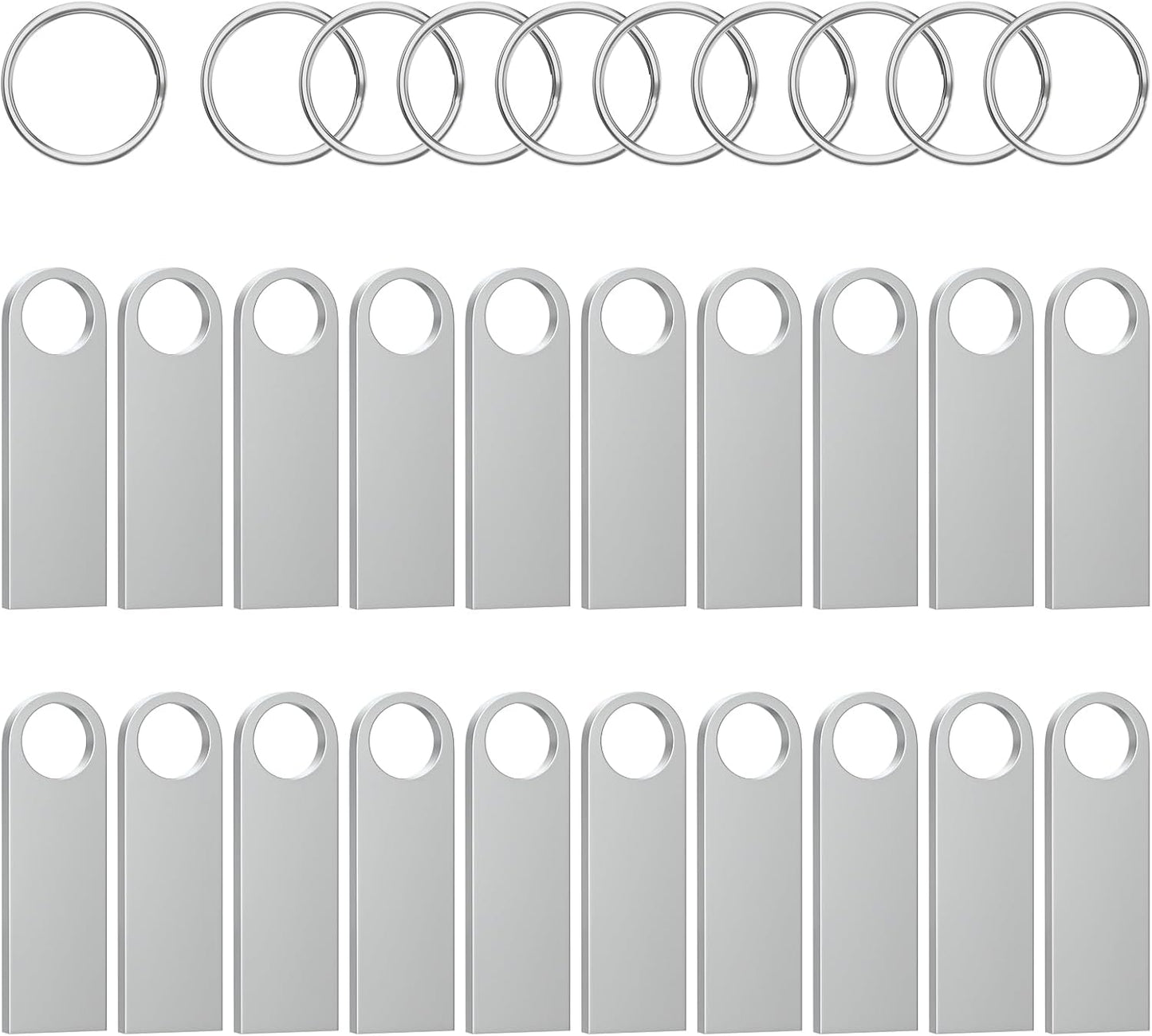 ABLAZE 128MB Flash Drive 20 Pack, Metal USB 2.0 Thumb Drives with Keychains USB Sticks Pendrives (Sliver)