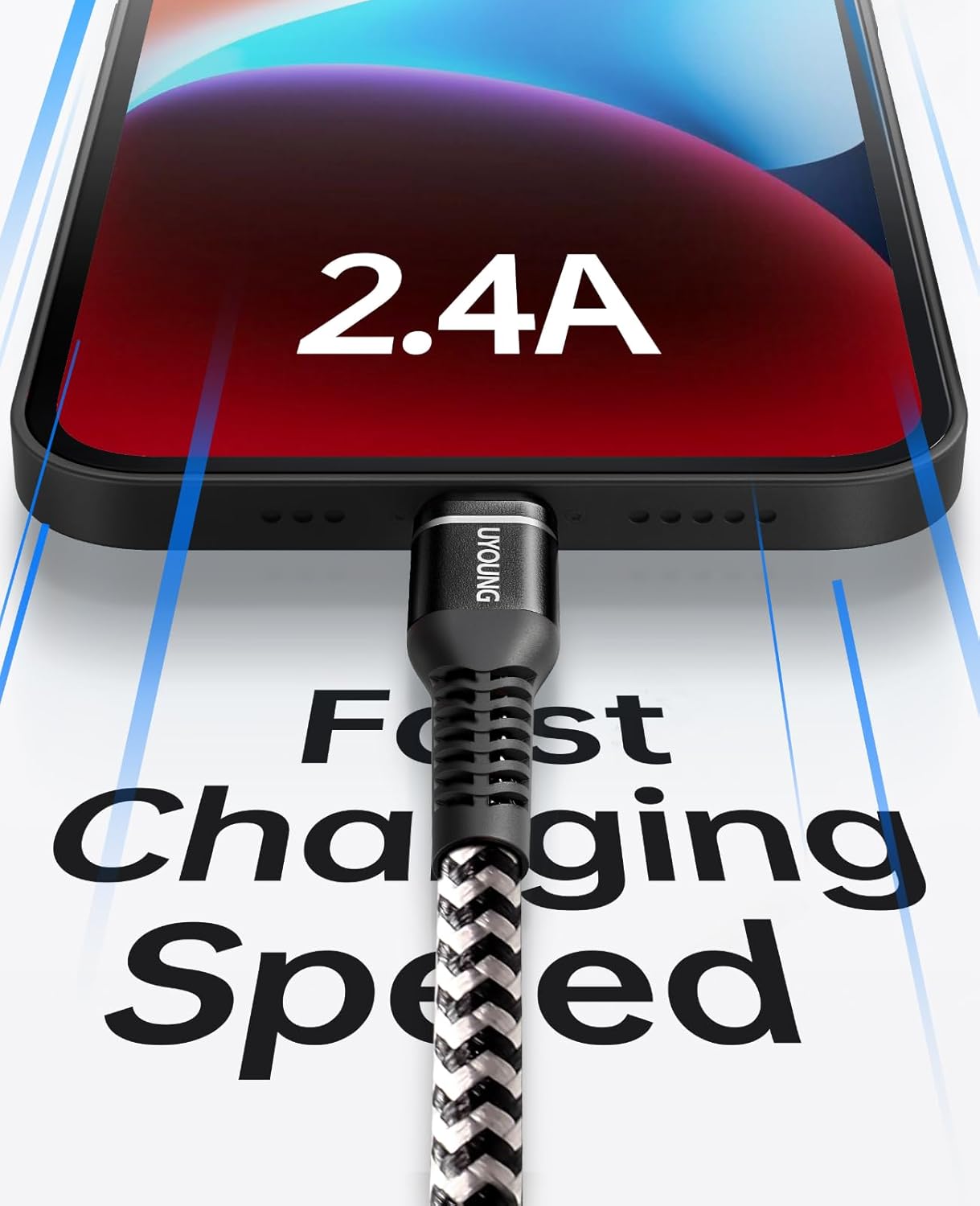 UYOUNG iPhone Charger Cable 3Pack 6FT [Apple MFi Certified] USB to Lightning Cable Nylon Braided Heavy Duty Fast Charging Cord Compatible with iPhone 14/13/12/11/SE/X/XS/XR/8/7/6/6S/iPad - Black