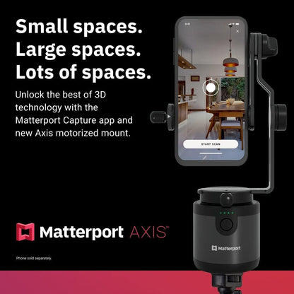 Matterport Axis Gimbal Stabilizer for Smartphone Camera - Motorized Rotating Mount for Professional 3D 360 Photo Scans for iPhone and Android Phones