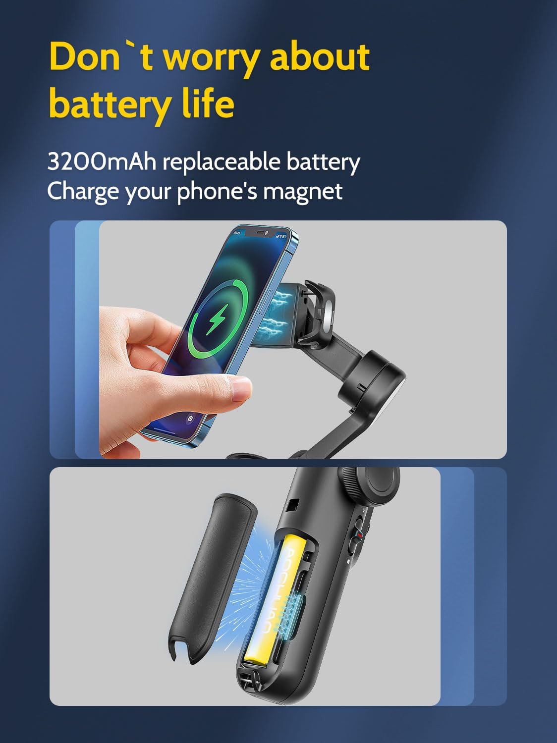 Professional Gimbal Stabilizer for Smartphone,RGB Magnetic Refill Light,OLED Display LED Light,face Tracking,Gesture Control,Professional 3-axis stabilizer for Android &iPhone, AOCHUAN XPRO KIT Black