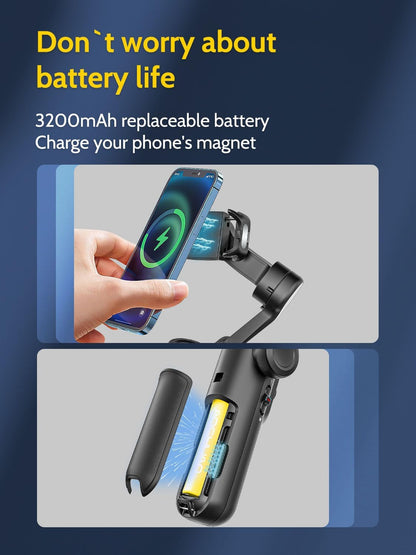 Professional Gimbal Stabilizer for Smartphone,RGB Magnetic Refill Light,OLED Display LED Light,face Tracking,Gesture Control,Professional 3-axis stabilizer for Android &iPhone, AOCHUAN XPRO KIT Black