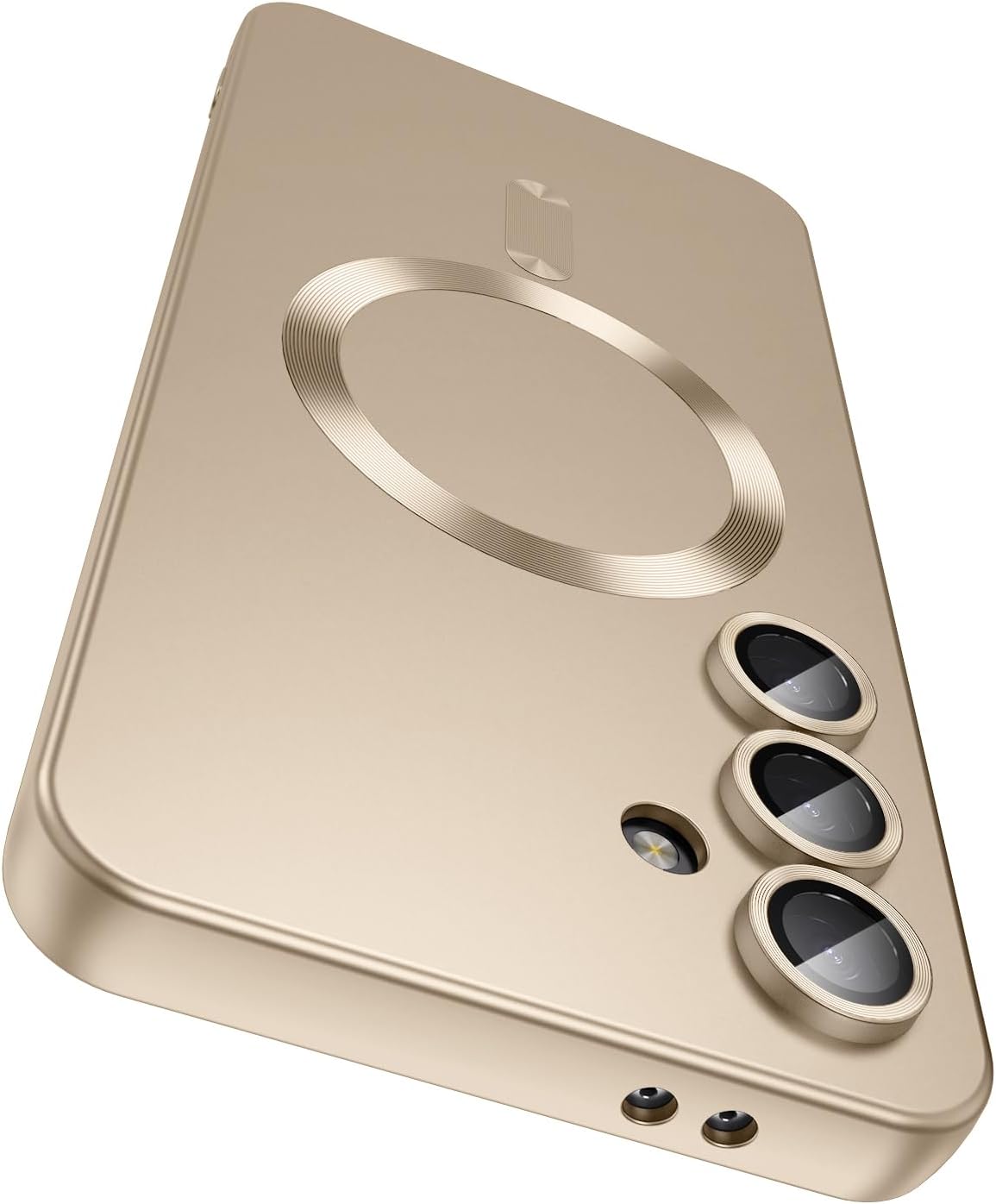 Magnetic for Samsung Galaxy S24 Plus Case [Compatible with MagSafe][Built-in Camera Lens Protector] Slim Soft Silicone Bumper Shockproof Metallic Luster Phone Case (Gold)