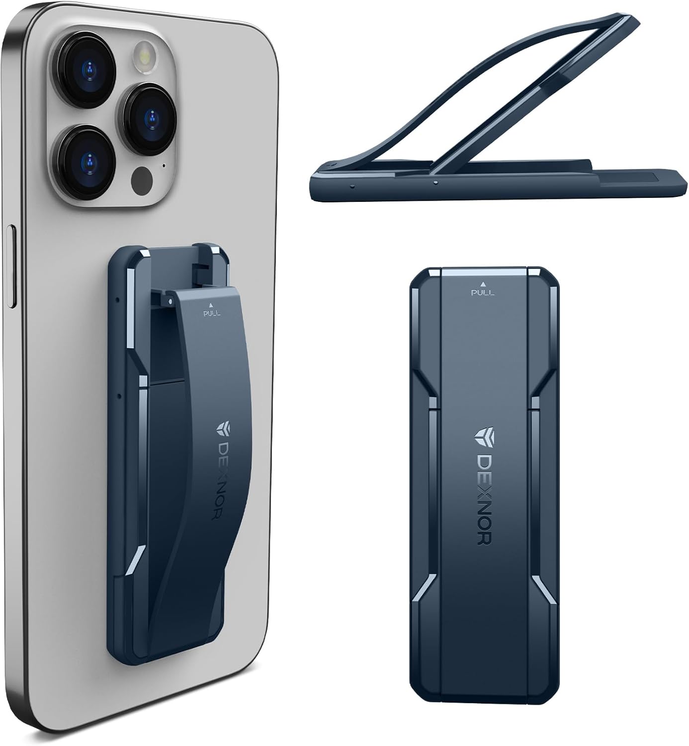 Dexnor New Upgrade Phone Grip, Phone Holder for Hand [2-in-1] Phone Strap with Kickstand Phone Finger Holder Compatible with Most iPhone Samsung Phone Case, Navy Blue