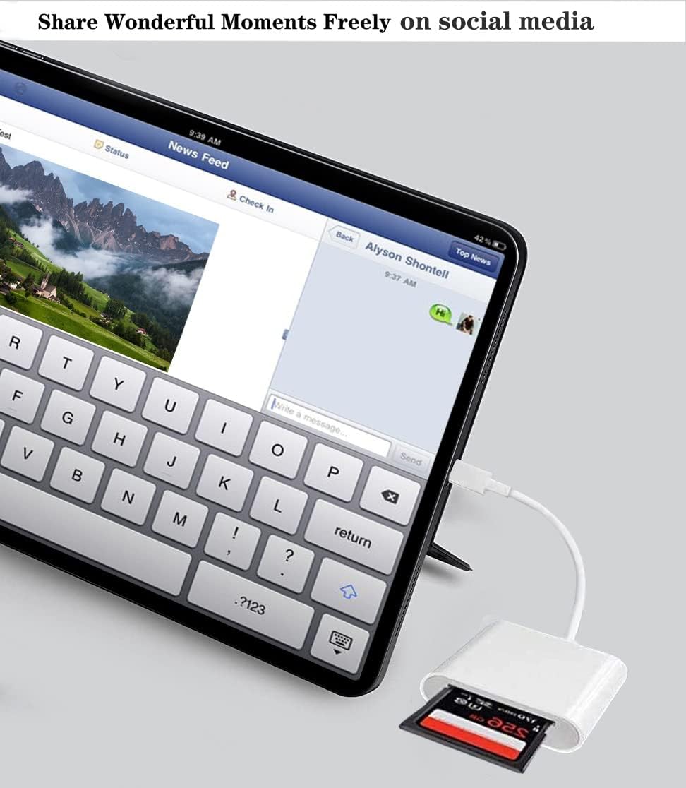 Lightning to SD & TF Card Reader Adapter, Apple MFi Certified 2 in 1 Micro SD TF Memory Card Dual Slot Dongle Cord for iPhone 14 13 12 11 X XS XR 8 7 Plus, iPad, Plug and Play