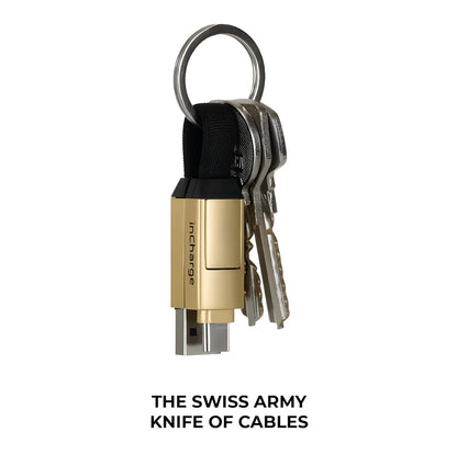 Rolling Square inCharge 6 - Keychain USB C Charger Cable, Lightning Cable and Micro-USB for Smartphone, Universal Cable Charger 6 in 1, USB Plug, 15W, Gray