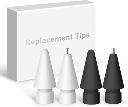 Replacement Tips for Apple Pencil 1st/2nd Gen,No Wear Out Upgraded Apple Pencil Tips,Metal Pencil Nibs for Precise Control - Pen Like 0.78mm Longer Tips for iPad Pencil - 2White+2Black