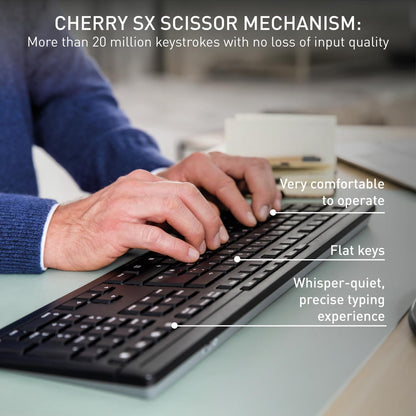 Cherry Stream Comfort Desktop Wireless Keyboard and Mouse | USB SX Scissors Mechanism | Whisper-Quiet Silent | Keystroke (Black, Desktop Combo)