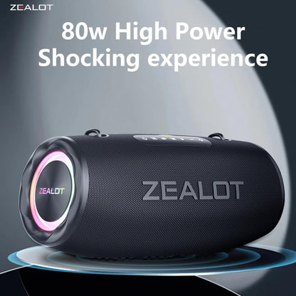 ZEALOT 80W Portable Bluetooth Speaker, Stereo Sound with Deep Bass,IPX6 Waterproof, LED Light,Bluetooth 5.2, Indoor/Outdoor Speaker for Party, Gathering, Pool, Camping,Travel (Black)
