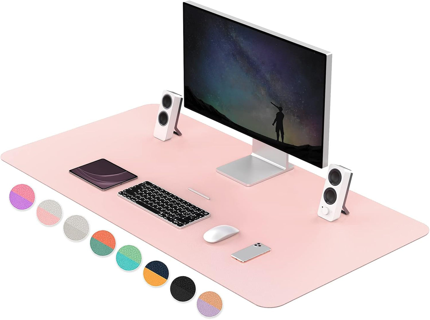 Dual-Sided Multifunctional Desk Pad, Waterproof Desk Blotter Protector, Leather Desk Wrting Mat Mouse Pad (47.2" x 23.6", Pink)
