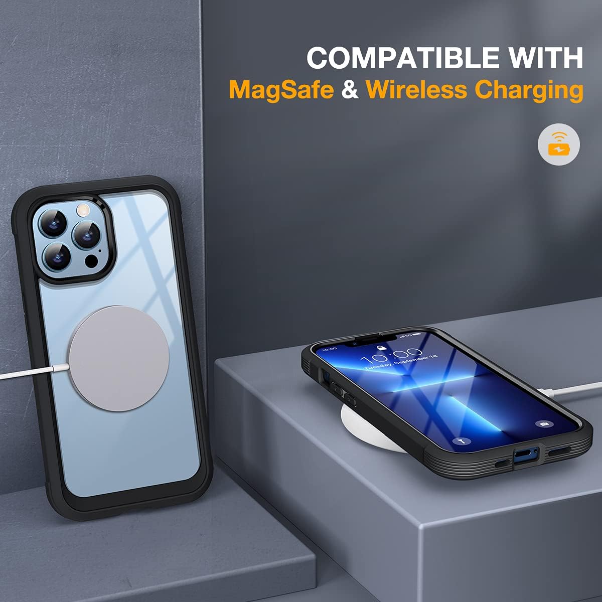 Miracase Glass Case for iPhone 13 Pro Max 6.7 inch, Upgrade Full-Body Clear Phone Bumper Case Cover with Built-in 9H Tempered Glass Screen Protector, Black