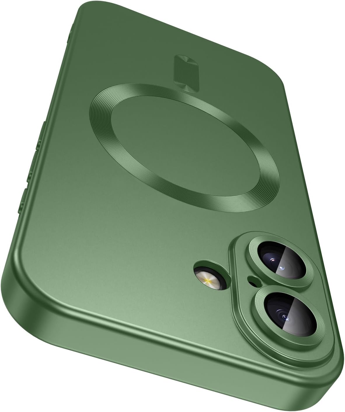 Magnetic for iPhone 16 Case [Compatible with MagSafe][Built-in Camera Lens Protector] Slim Soft Silicone Bumper Shockproof Metallic Luster Phone Case (Green)