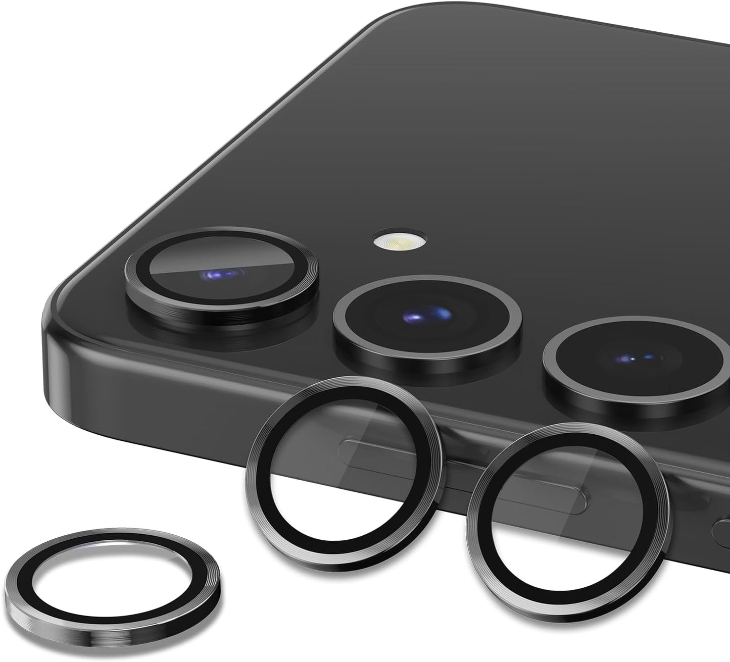 for Samsung Galaxy S24 FE Camera Lens Protector, Individual Metal Ring Tempered Glass Lens Cover, [Strong Adsorption] Scratch Resistant Ultra-Thin HD Clear Lens Cover, 1 Set-Black