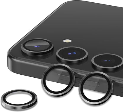 for Samsung Galaxy S24 FE Camera Lens Protector, Individual Metal Ring Tempered Glass Lens Cover, [Strong Adsorption] Scratch Resistant Ultra-Thin HD Clear Lens Cover, 1 Set-Black