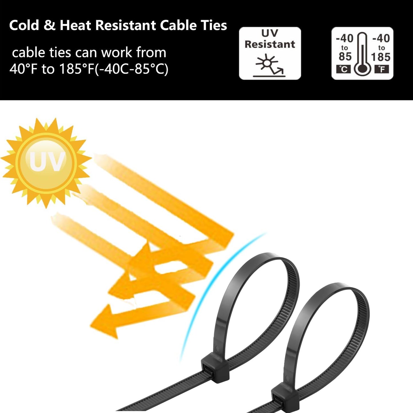 2000 PCS Zip Ties Assorted Sizes 4+6+8+10+12 Inch Self-locking Nylon Cable ties Outdoor, UV Resistant Wire Straps for Home Office Garden Workshop Indoor Outdoor Fence(Black)