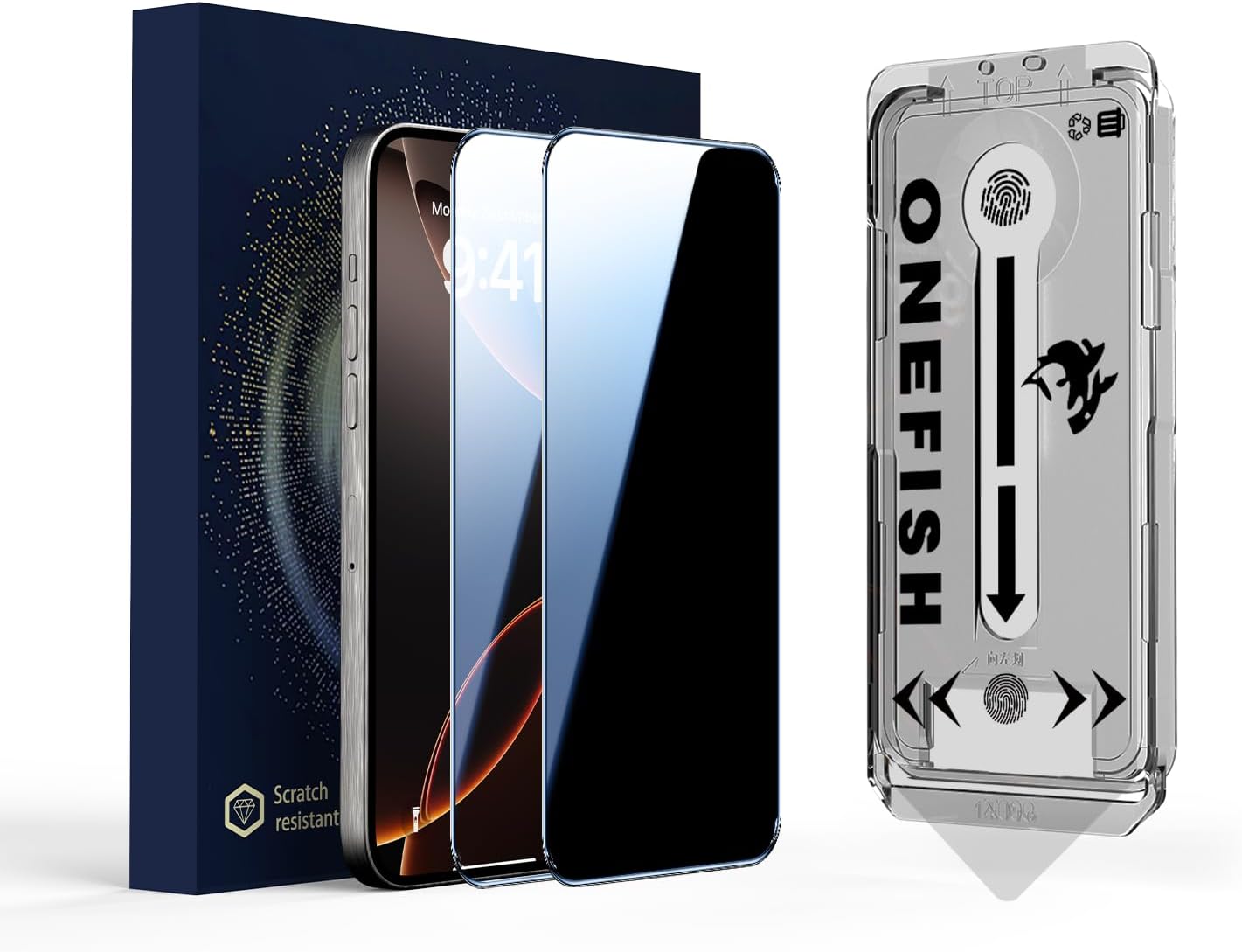 OneFish Privacy Screen Protector for iPhone 15 Pro, Full Edge Coverage 6.1" 15, Bubble Free, Easy Installation, Auto Dust-Elimination, 2 Pack