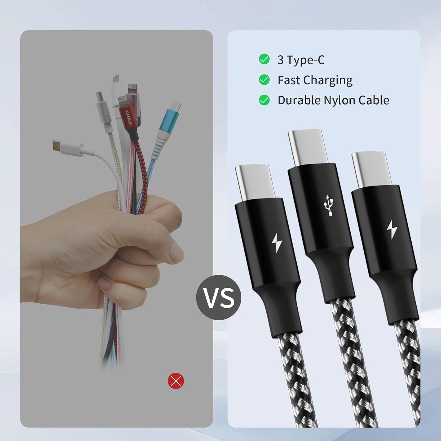 Multi Charging Cable,USB C Splitter Cable,3 in 1 Travel Fast Charging Cord with 3 Type-C Port for iPhone 16 15 Pro Max Galaxy S23 S22 S10 Note 20 Cell Phones Tablets and More,1Pack 5FT