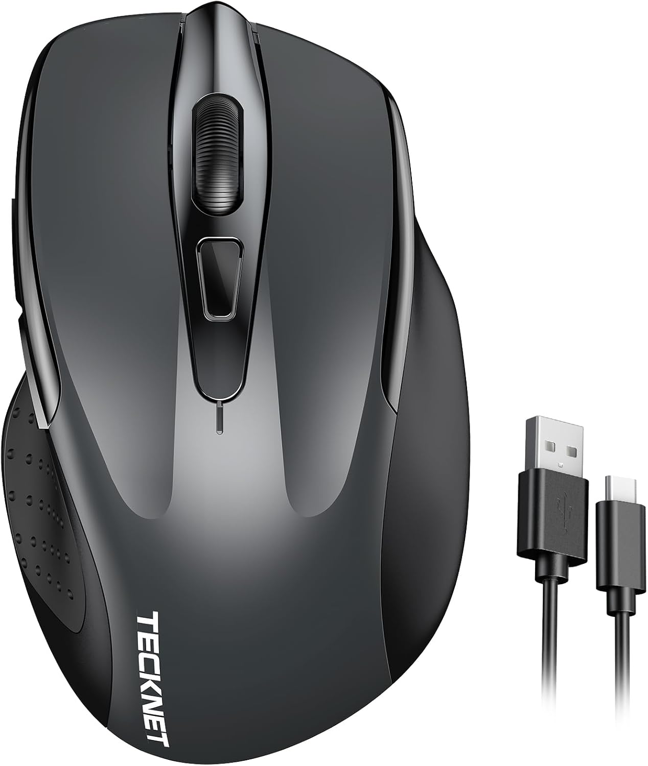 TECKNET Wireless Mouse Rechargeable, 2.4G USB-A Silent Mouse, Quiet Click, 6 Adjustable 4800 DPI, Cordless Computer Mouse, Ergonomic Mouse for Laptop, 6 Buttons Mouse for Chromebook, Ergo Grip