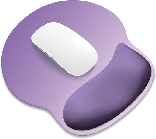 ITNRSIIET Ergonomic Mouse Pad with Wider Memory Foam Wrist Rest +17% - Curved Cushion Reduces Pressure 20%, Pain Relief, Non-Slip, Smooth, Cute Colors, 9.85 x 9 in, Lavender Fade