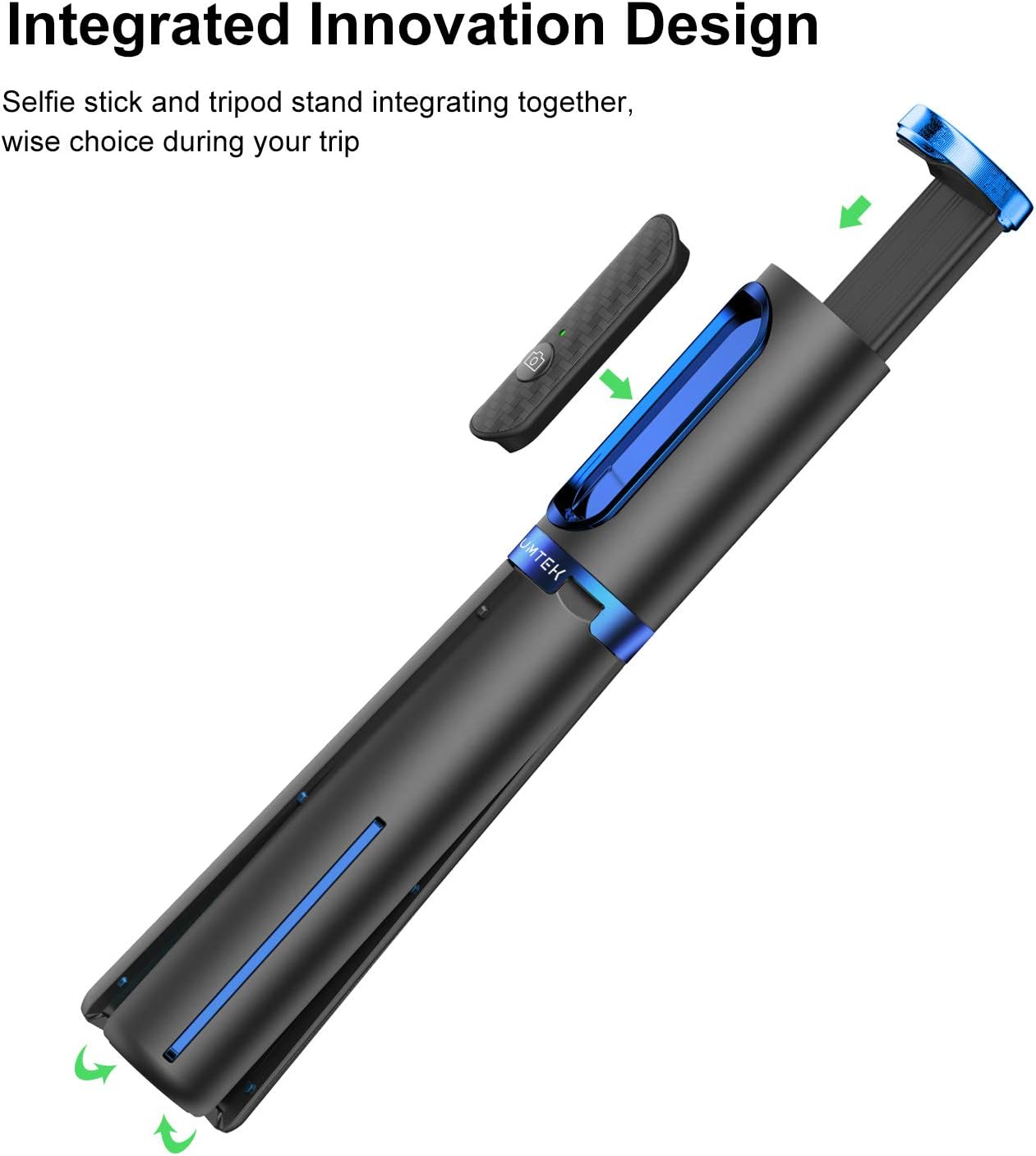 ATUMTEK Selfie Stick Tripod, Extendable 3 in 1 Aluminum Bluetooth Selfie Stick with Wireless Remote and Tripod Stand for iPhone 15/14/13/12/11/11 Pro/XS Max/XS/XR/X/8/7, Samsung Smartphones, Blue