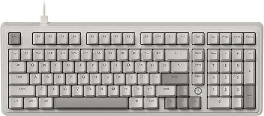 FIRSTBLOOD ONLY GAME. AK980 Wired Mechanical Keyboard, 101Keys Full Layout, Gasket Mount, Hot-Swappable USB Gaming Keyboard with Red Switches, Anti-Ghosting, Retro Grey-White