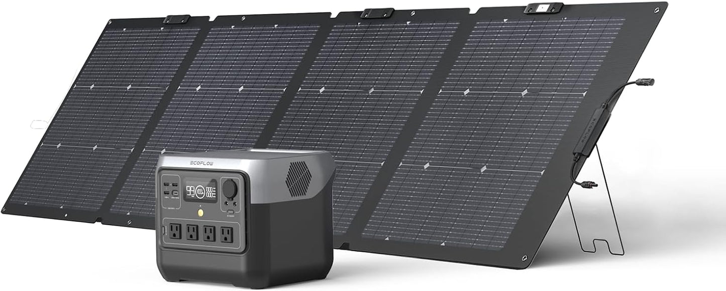 EF ECOFLOW Solar Generator River 2 Pro 768Wh LiFePO4 Battery with 220W Solar Panel, 4x800W AC Outlets (1600W Surge), Portable Power Station for Home Backup Outdoors Camping RV Emergency