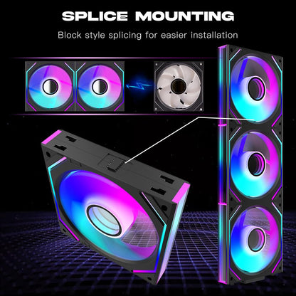 Jungle Leopard Interstellar V2 120mm Case Fan Infinity Mirror Module Daisy-Chain ARGB Fan Triple Pack with Controller Suitable for Computer Case & 360mm AIO Cooler(Black-3pack)