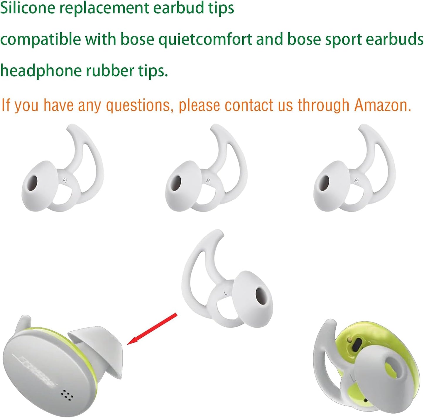 Silicone Ear Tips Replacement Earbud Tips Compatible with Bose Quietcomfort and Sport Headphone Ear Bud Tips Earbud Covers Large 3 Pairs