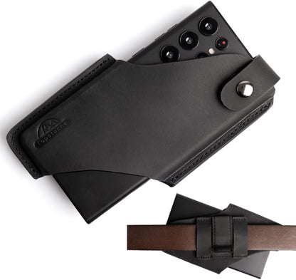 Topstache Leather Belt Phone Holster with Magnetic Closure, Case for iPhone & Samsung, Black, Large
