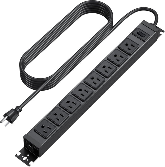 HHSOET Metal 360° Rotating Mountable Power Strip, 8 Outlet Gaming Table Mounted Outlet Strip, Heavy Duty Wall Mount Surge Protector with Switch, 15A 125V 1875W, 10ft Power Cord.(Black)