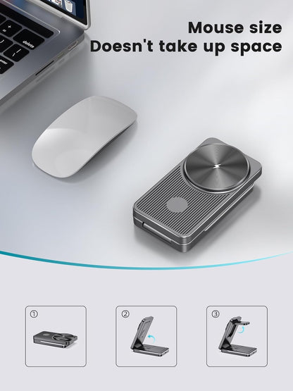 3 in 1 Magnetic Wireless Charger for Samsung, Foldable MagSafe Wireless Charging Station for Samsung Galaxy S25Ultra/Z Fold7/Flip7/S24, Watch Charger for Galaxy Watch 8/Ultra/7/6/5/4/Buds (Grey)