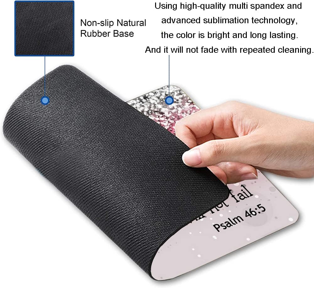 Mouse Pad, Bible Verse Pink Sparkles Glitter Mouse pad, Square Waterproof Mouse Pad Non-Slip Rubber Base MousePads for Office Laptop, (Psalm 46:5 God is Within Her,She Will not Fall)