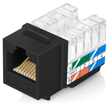 Everest 90° Angled RJ45 Cat6 Keystone Jacks 20-Pack in Black - Slim Profile Female RJ45 Connectors - Cat 6 Keystone Jack - Compatible with 90° Angled Speed Termination Tool - easyJACK (B094WB91H3)
